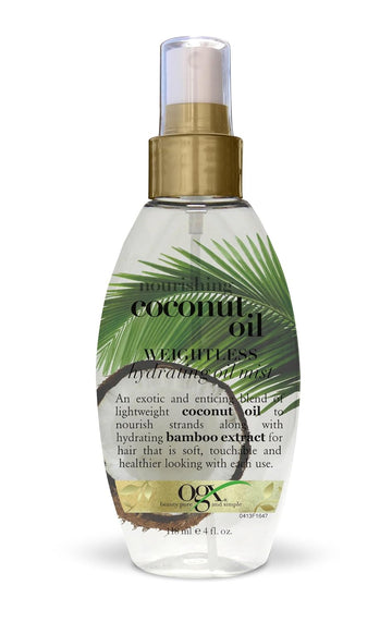 Ogx Nourishing + Coconut Oil Weightless Hydrating Oil Hair Mist, Lightweight Leave-In Hair Treatment With Coconut Oil & Bamboo Extract, Paraben & Sulfate Surfactant-Free, 4 Fl Oz