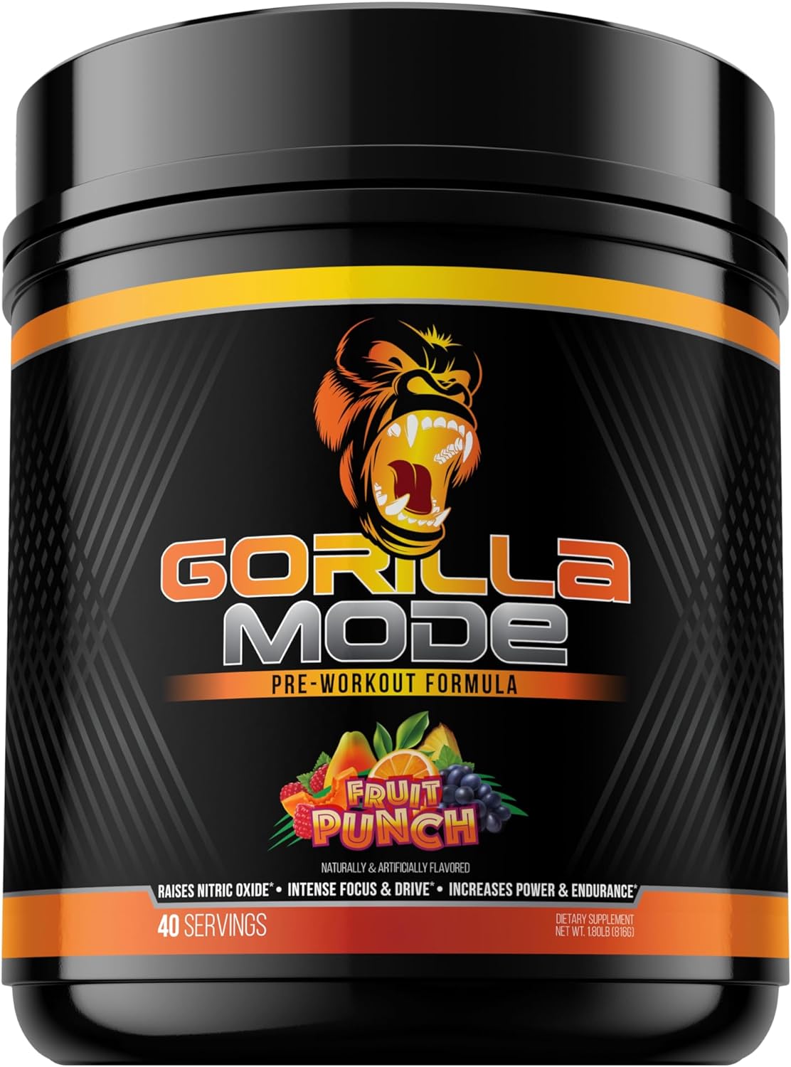 Gorilla Mode Pre Workout - Massive Pumps ú Laser Focus ú Energy ú Power - L-Citrulline, Creatine, L-Tyrosine, Betaine, Hydroprime?, Alpha-GPC, 400mg Caffeine, Huperzine A - 816g (Fruit Punch)