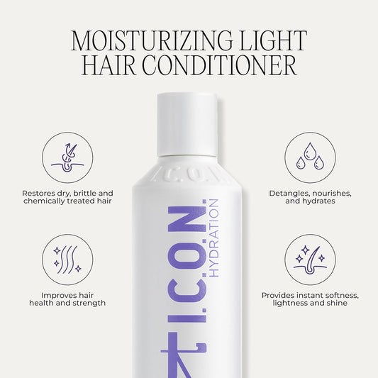 I.C.O.N. Moisturizing Conditioner, Hydrating & Restorative Conditioner For All Hair Types, Enhances Smoothness, Boosts Softness And Shine, Professional Salon Quality Product, 8.5 Oz