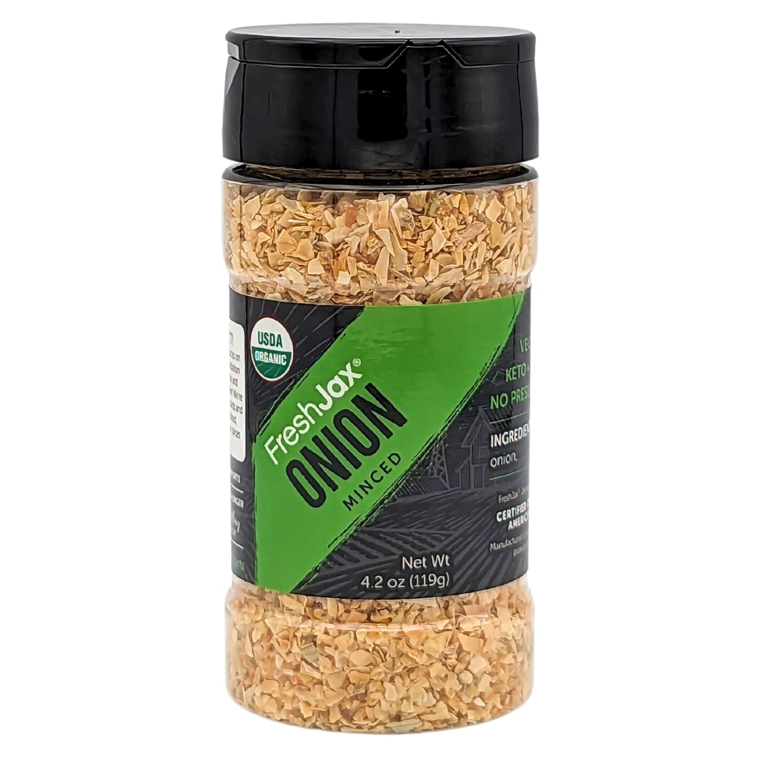 FreshJax Organic Minced Onion (4.2 oz Large Bottle) Non GMO, Gluten Free, Keto, Paleo, No Preservatives Dried Minced Onion Flakes for Cooking | Handcrafted in Jacksonville, Florida