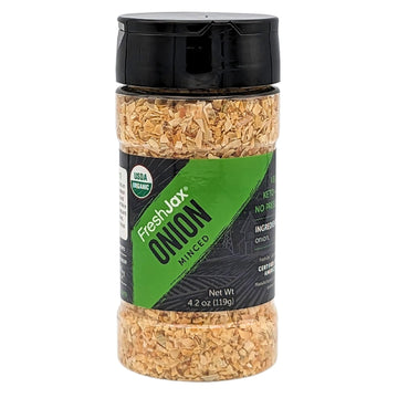 FreshJax Organic Minced Onion (4.2 oz Large Bottle) Non GMO, Gluten Free, Keto, Paleo, No Preservatives Dried Minced Onion Flakes for Cooking | Handcrafted in Jacksonville, Florida