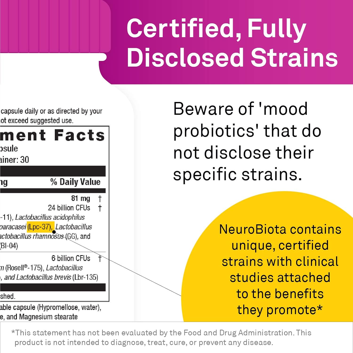 NeuroScience NeuroBiota - Mood Probiotic Supplement with Lactobacillus + Bifidobacterium - Shelf-Stable Probiotics for Mood Support, Stress, Anxiousness, Immune + Gut Health (30 Capsules) : Health & Household