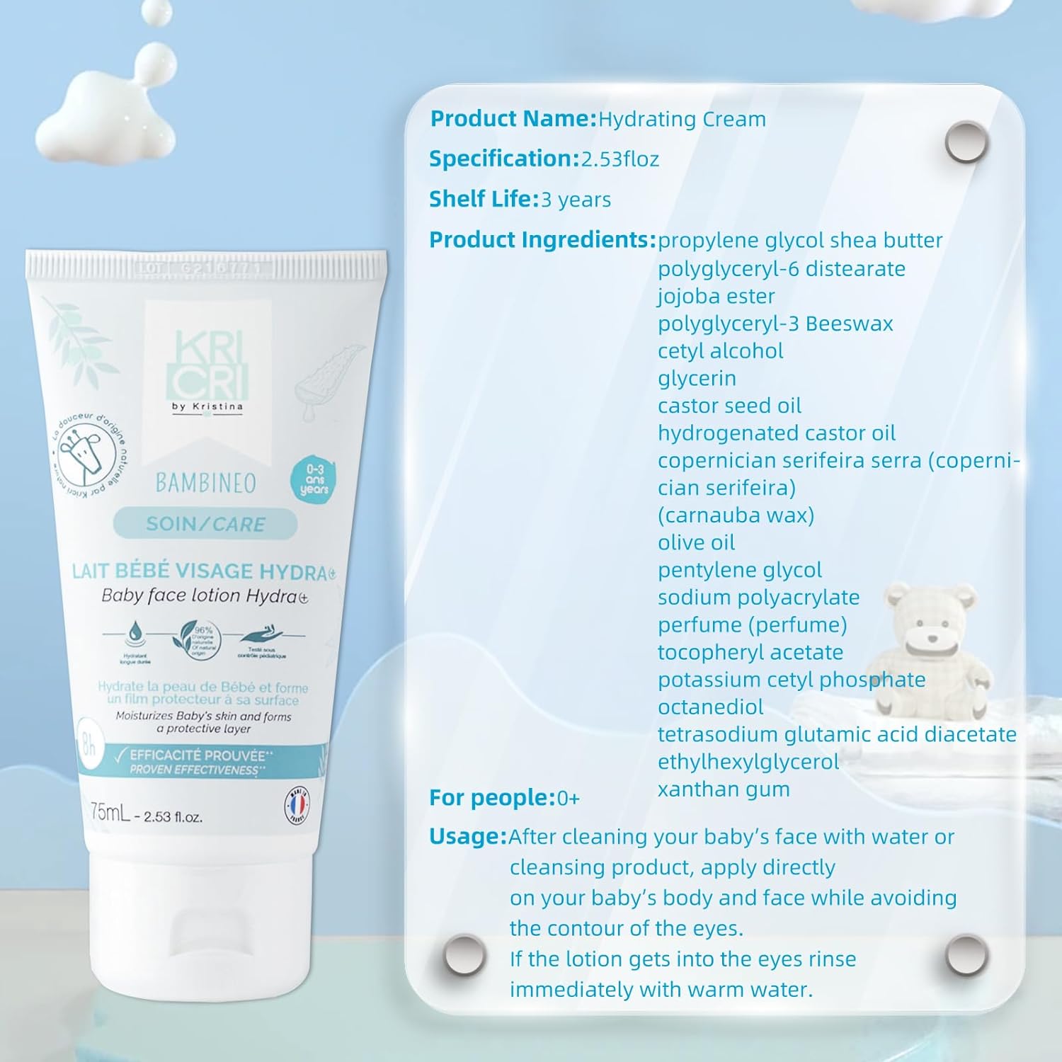 Kricri Kids Face Moisturizer - Moisturizing Face Lotion for Kids and Teens - Skincare for Kids with Organic Plant-Based Ingredients - Day/Night Face Cream for Dry or Sensitive Skin -2.53fl.oz,75ml : Baby