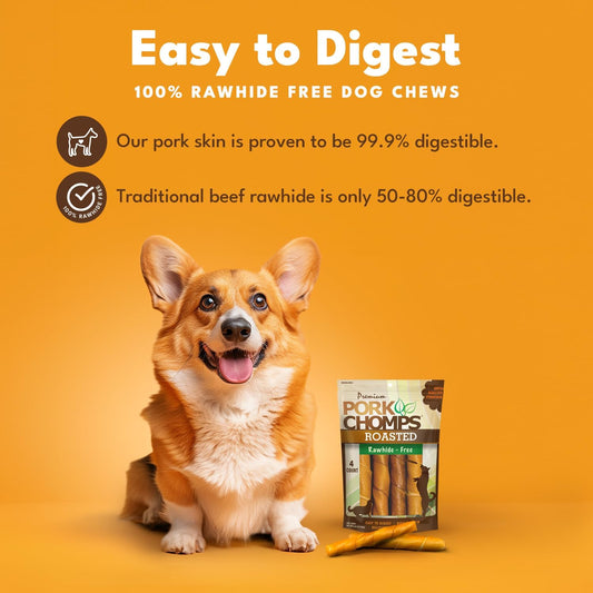 Pork Chomps Roasted Pork Skin Dog Chews, 6-Inch Twists, 4 Count
