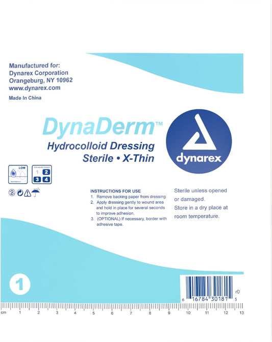 Dynarex DynaDerm Hydrocolloid Dressings, Sterile Moist Bandages for Wounds, 6" x 6," Extra Thin & Latex-Free, Ships in Peel-Down Patches, 1 Box of 5 Dressings : Health & Household