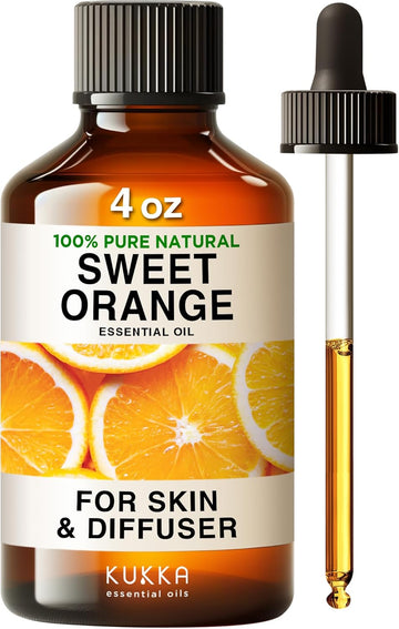 Kukka Sweet Orange Essential Oil For Diffuser - 100% Natural Sweet Orange Essential Oils For Skin Use - Sweet Orange Oil Essential Oil For Aromatherapy - Soap Making Scent & Diy (4 Fl Oz)