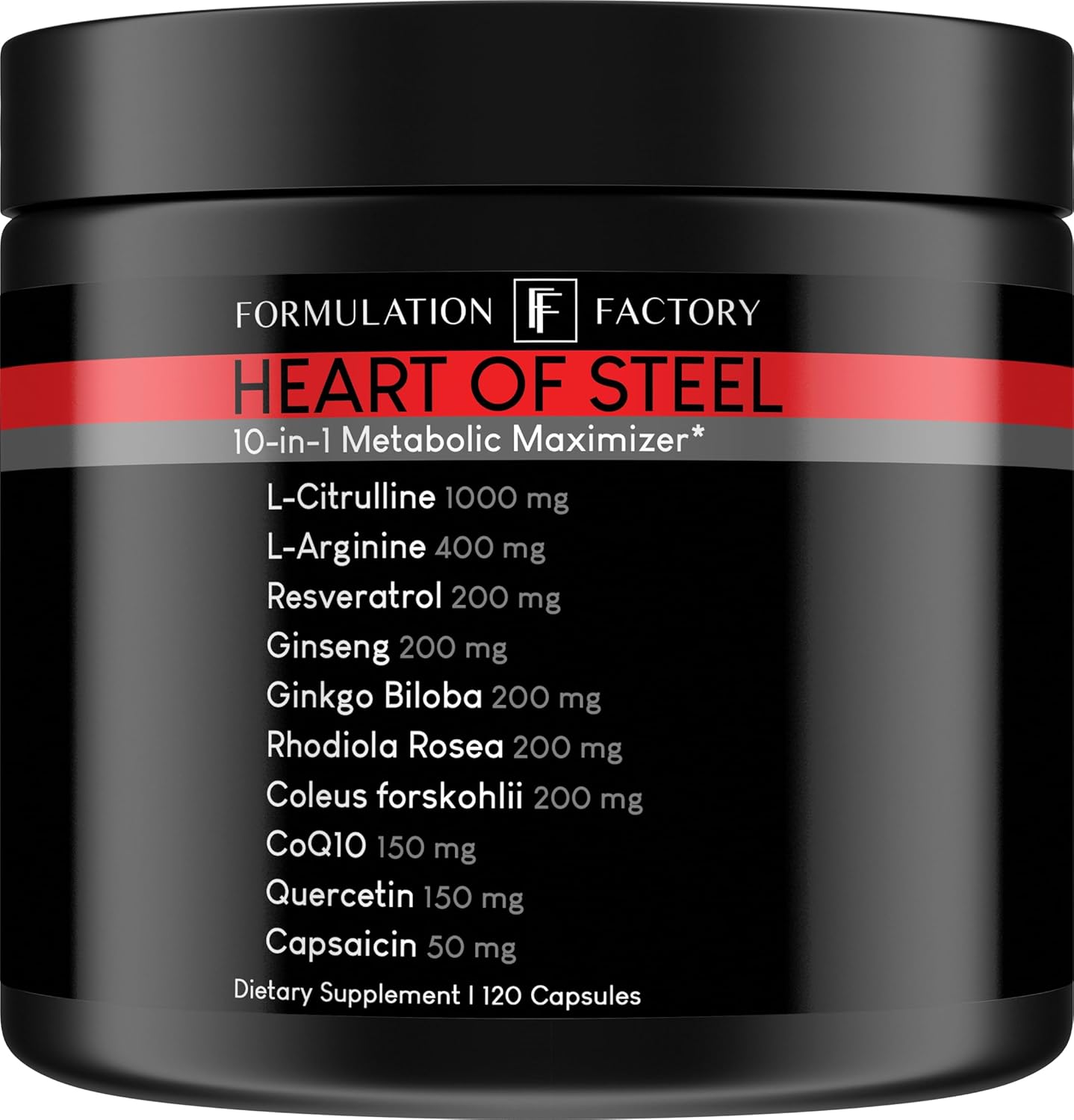 Heart Of Steel: 10-In-1 Metabolic Maximizer Nitric Oxide Supplement, Blood Pressure Support, L Arginine, L Citrulline Natural Pre-Workout: Energy Management 120 Count