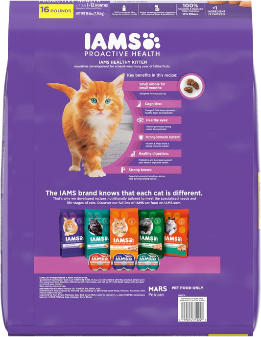 IAMS PROACTIVE HEALTH Healthy Kitten Dry Cat Food with Chicken Cat Kibble, 16 lb. Bag