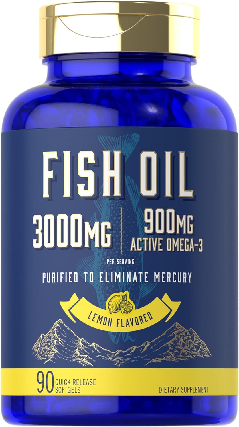 Fish Oil 3000mg | 900mg Omega 3 | 90 Softgels | Lemon Flavor | Non-GMO