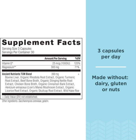 Magnesium Supplement By Ancient Nutrition, Magnesium 300Mg With Vitamin D For Immune Support, Adaptogenic Herbs, Enzyme Activated, Paleo & Keto Friendly, 90 Capsules