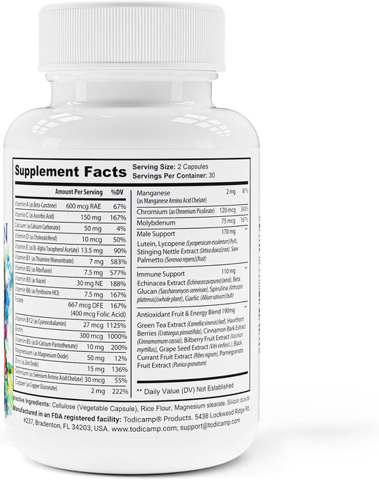 Men'S Multivitamin & Mineral Complex With Plant-Based Extracts - Multivitamin For Men Improves Overall Health, Antioxidant & Natural Body Support - 60 Capsules - 30 Day Supply