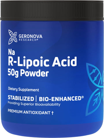Geronova Research Bio-Enhanced Na R-Lipoic Acid 50g Powder - Stabilized R-Alpha Lipoic Acid with Superior Bioavailability - Metabolic Activity & Healthy Aging Support