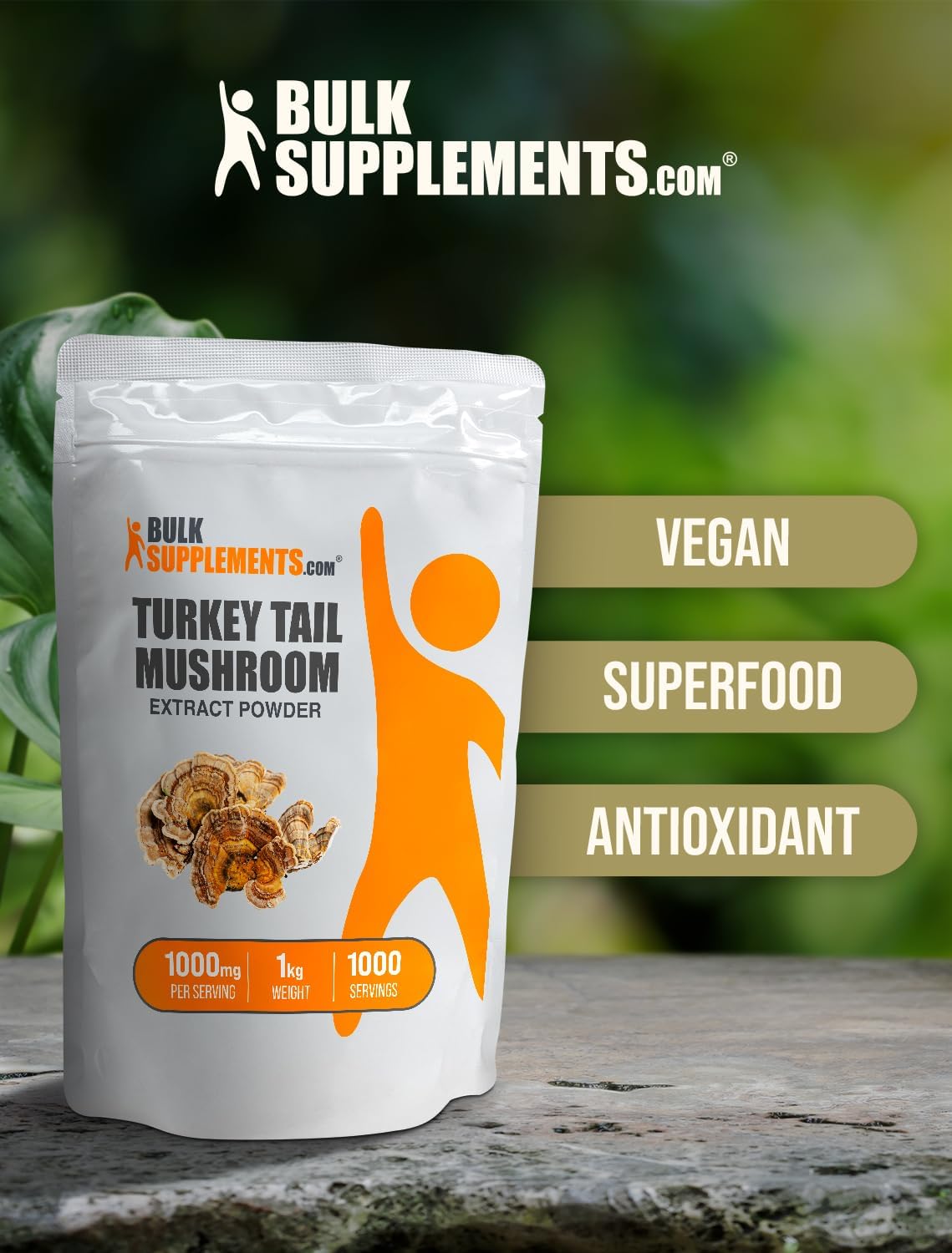 BULKSUPPLEMENTS.COM Turkey Tail Mushroom Extract Powder - Coriolus Versicolor Extract, Turkey Tail Mushroom Powder - Vegan & Gluten Free, 1000mg per Serving. 1kg (2.2 lbs) (Pack of 1) : Health & Household