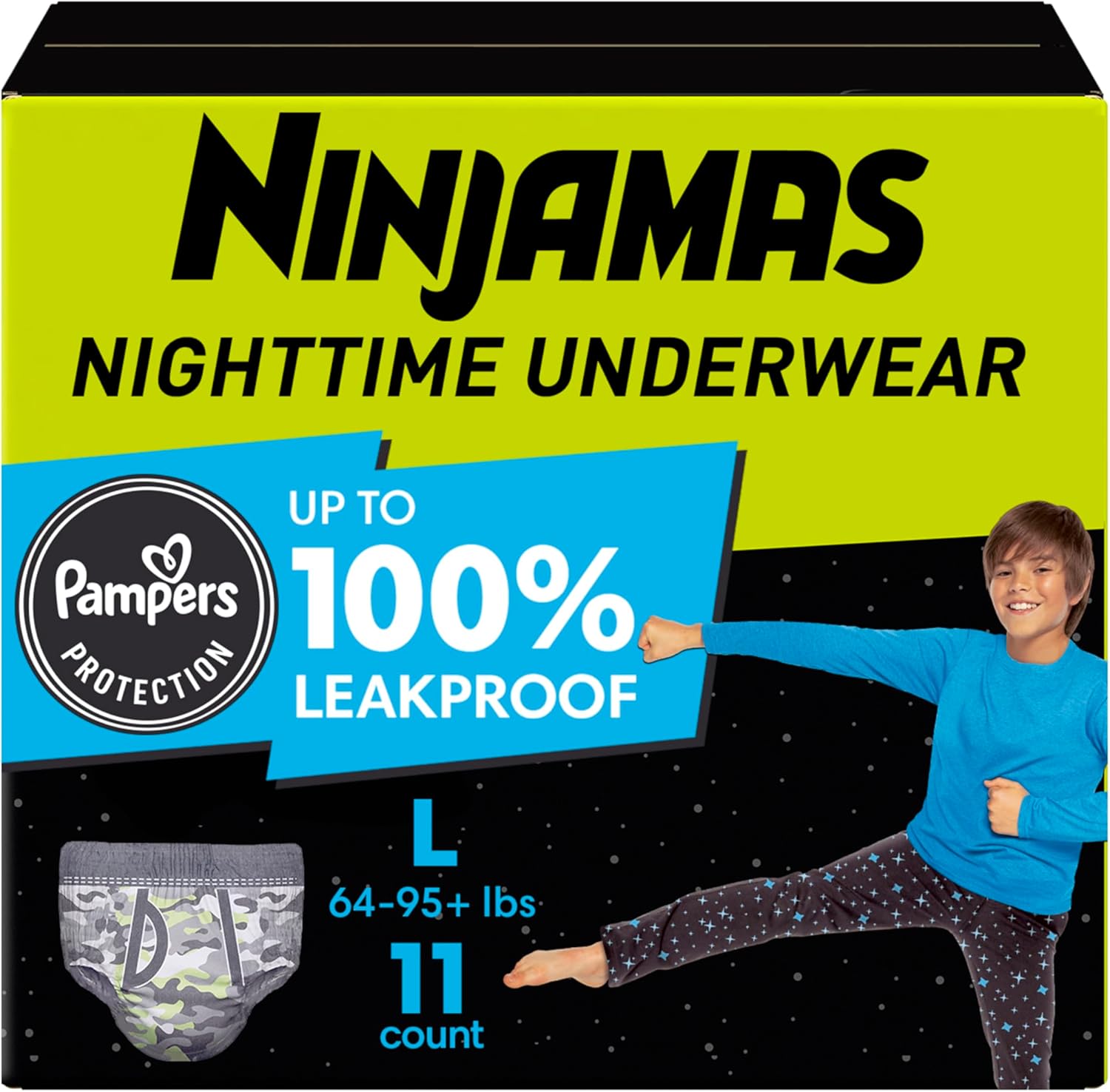 Pampers Ninjamas Nighttime Bedwetting Underwear Boys - Size L (64-125 Lbs), 11 Count