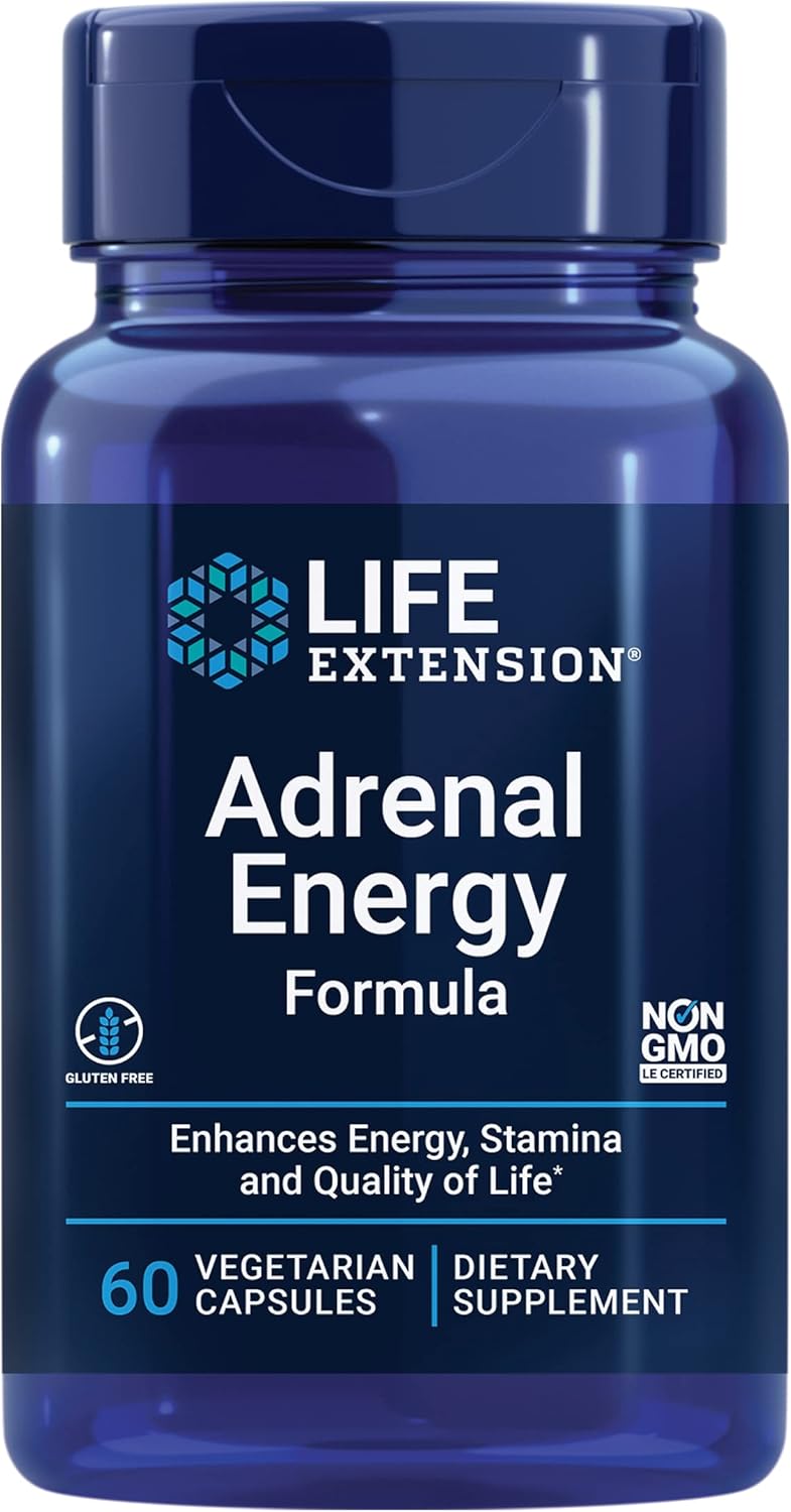 Life Extension Adrenal Energy Formula, Help Inhibit The Effects Of Stress, Holy Basil, Cordyceps, Bacopa And Ashwagandha, Gluten Free, Non-Gmo, Vegetarian, 60 Capsules