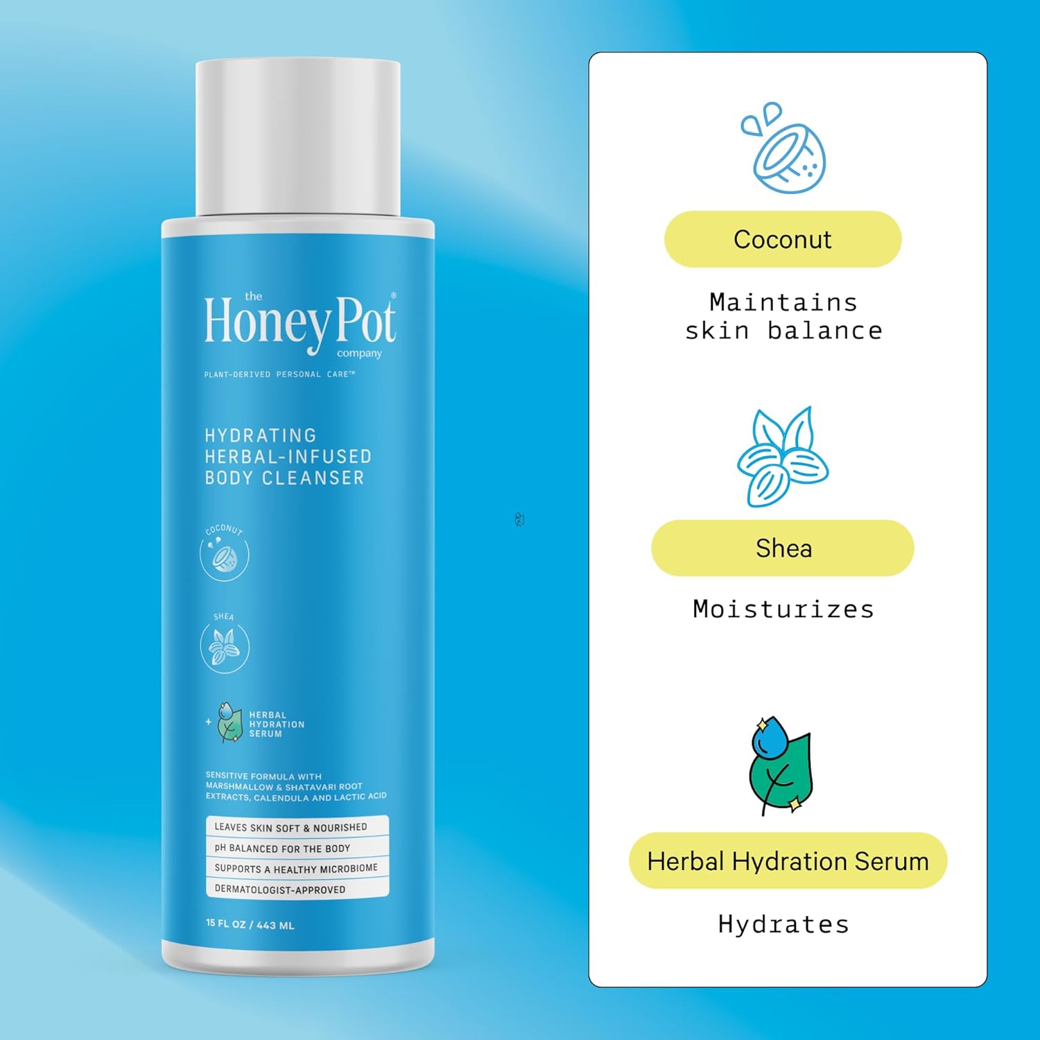 The Honey Pot Company - Heavy Liners & Coconut Shea Body Cleanser Bundle - Pads Infused w/Essential Oils - Body Wash to Moisturize & Cleanse Skin - Sanitary Pads - Feminine Care - FSA & HSA Eligible : Health & Household