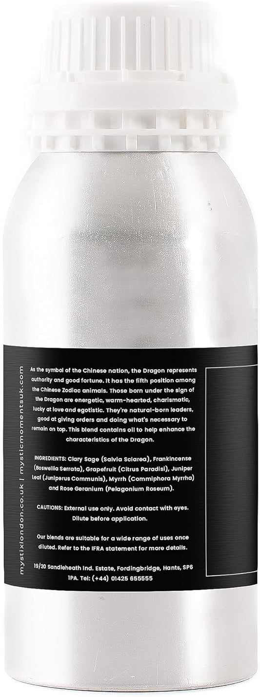 Mystix London | Dragon Chinese Zodiac Essential Oil Blend 500G | 100% Pure & Natural | Aromatherapy Oil | Clary Sage, Frankincense, Grapefruit, Juniper Berry, Myrrh, Rose Geranium | Vegan, Gmo Free