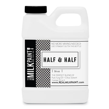 Real Milk Paint, Half and Half, Pure Tung Oil and Orange Peel Oil for Wood Finishing, Cutting Boards, Butcher Blocks, Clay, Stone, and Slate, Food Grade, 16 oz