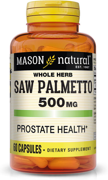 MASON NATURAL Saw Palmetto 500 mg - Promotes Healthy Prostate Function, DHT Blocker, May Relieve Urinary Frequency Issues, 60 Capsules