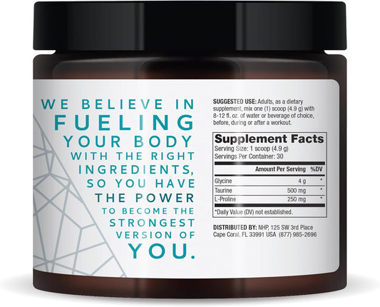 Dr. Mercola Pure Power Glycine + Taurine & L-Proline, Unflavored, 5.2 Oz (147 G), 30 Servings (1 Jar), 4 G Glycine, 500 Mg Taurine, 250 Mg L-Proline, Non-Gmo, Nsf Certified For Sport