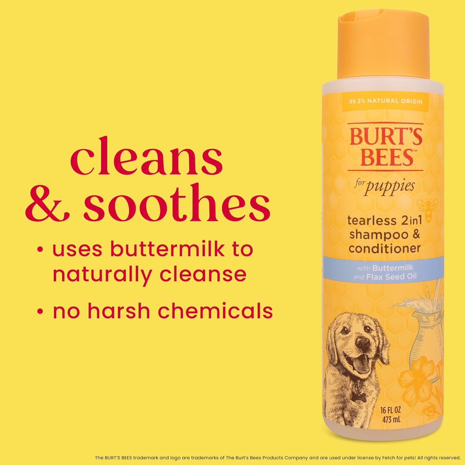 Burt's Bees for Pets Puppies Natural Tearless 2 in 1 Shampoo and Conditioner - Made with Buttermilk and Flax Seed Oil - Best Tearless Puppy Shampoo for Gentle Skin and Coat - Made in USA, 16 Oz : Everything Else