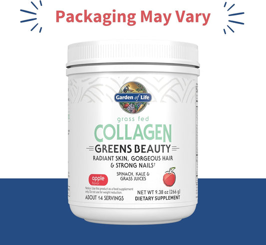 Garden Of Life Grass Fed Collagen Greens Beauty Powder - Apple, 14 Servings, Collagen Powder For Women Skin Hair Nails Joints, Collagen Peptides Powder, Collagen Protein + Greens, Collagen Supplement