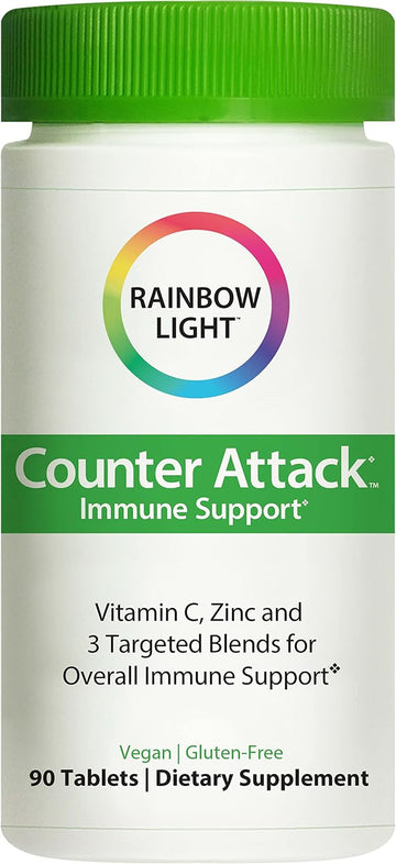 Rainbow Light Counter Attack Immune Support, Dietary Supplement Provides Immune Support, With Vitamin C, Zinc and 3 Targeted Herbal Blends, Vegan and Gluten Free, 90 Count