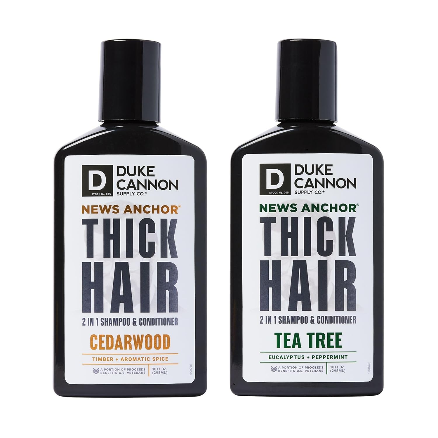 Duke Cannon Supply Co. News Anchor 2-In-1 Hair Wash Cedarwood, Tea Tree Formula Variety-Pack - Paraben Free, Protein For Strength, Superior Hydration, No Harsh Sulfates, 10 Oz (Variety 2 Pack)