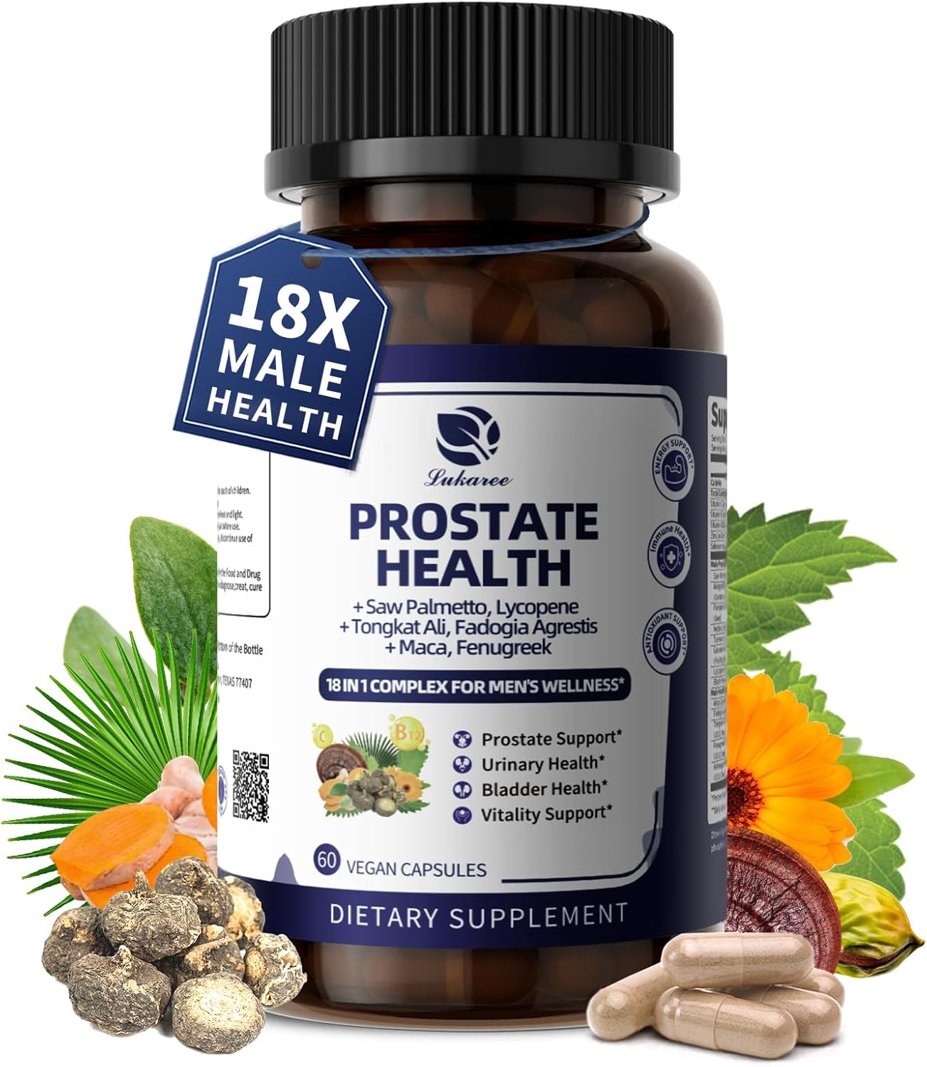 Prostate Health Supplements For Men - 18 In 1 Saw Palmetto With Pumpkin Seed & Nettle - Advanced Dht Blocker - Urinary Tract Health Support - Enhanced With Ashwagandha, Reishi, 90 Capsules