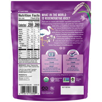 Lundberg Jasmine Rice, Microwave Or Stovetop, 6-Pack – Long-Grain, Fluffy & Aromatic, Ready In 90 Seconds, Regenerative Organic Certified, Chip Clip Included,8 Oz Ea