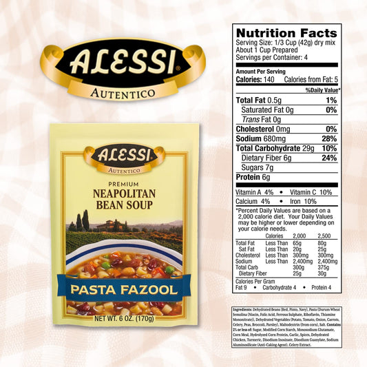 Alessi Autentico Premium Soups, Traditional Flavors, 6oz (Neapolitan Bean, Pack of 6)