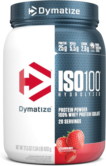 Dymatize Iso100 Hydrolyzed Protein Powder, 100% Whey Isolate Protein, 25G Of Protein, 5.5G Bcaas, Gluten Free, Fast Absorbing, Easy Digesting, Strawberry, 20 Servings