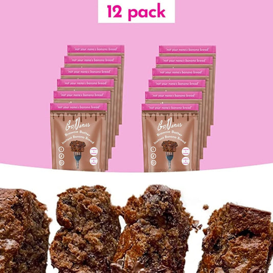 GoNanas Instant Banana Bread Packets, Brownie Flavor, Individual Portions. Vegan, Gluten Free Healthy Snacks. Oat Flour Banana Bread Mix. Women Owned, US Ingredients, Dairy Free, Nut Free (12 Pack)