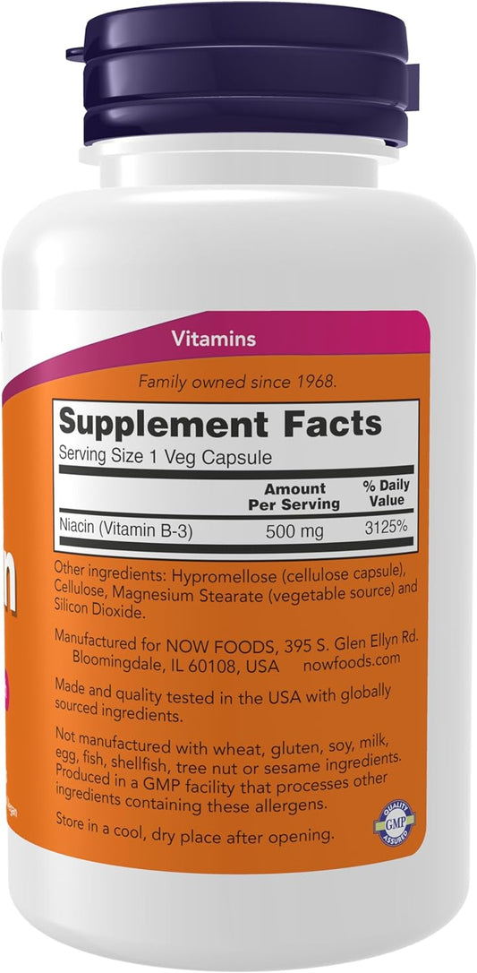 NOW Supplements, Niacin (Vitamin B-3) 500 mg, Essential B-Group Vitamin*, Nutritional Health, 100 Capsules