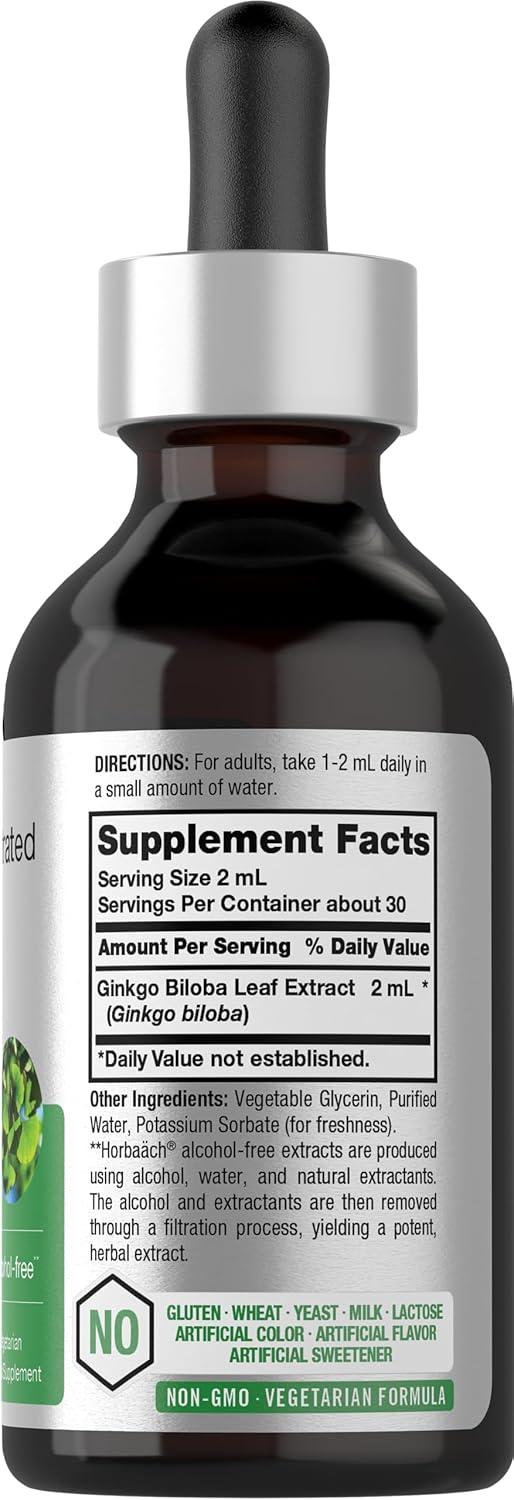 Horbäach Ginkgo Biloba Extract Liquid 2 Fl Oz | Alcohol-Free Herb Supplement | Vegetarian, Non-Gmo, Gluten Free