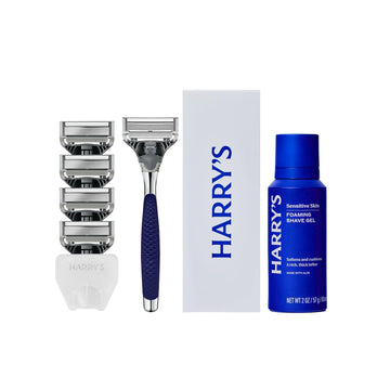 Harry'S Shaving Kit For Men - Razor Handle, 5 Razor Blade Refills, Foaming Shave Gel, And Travel Blade Cover - Chrome Edition