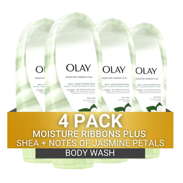 Olay Moisture Ribbons Body Wash With Shea And Notes Of Jasmine Petals, 18 Fl Oz, (Pack Of 4)