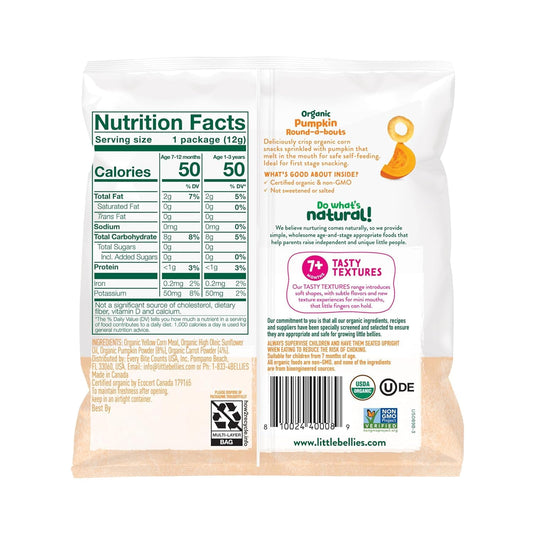 Little Bellies Organic Round-A-Bouts Variety Pack, Sweetcorn & Pumpkin (Pack Of 18)