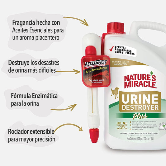 Nature'S Miracle Urine Destroyer Plus For Dogs, Enzymatic Formula For Severe Dog Urine Stains, 1.33 Gal