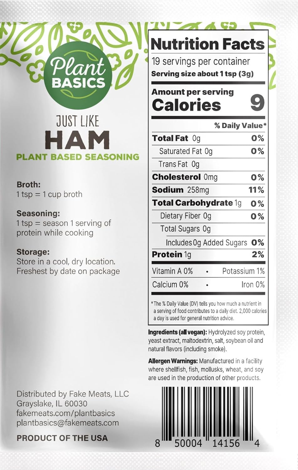 Plant Basics - Plant Based Seasoning, Just Like Ham, 2 ounce (Pack of 12), Vegan, Gluten Free, Kosher, Non-GMO : Grocery & Gourmet Food