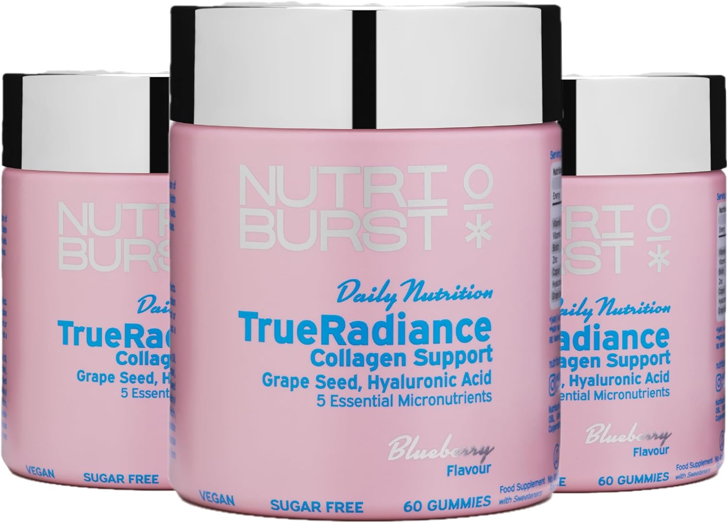 Nutriburst - Trueradiance Collagen Support Multipack For Healthy Hair, Skin & Nails - Biotin (100µg), Hyaluronic Acid (50Mg), Vitamin A (400µg) + Vitamin C (80Mg) - 3 X 60 Gummies / 3 Month Supply