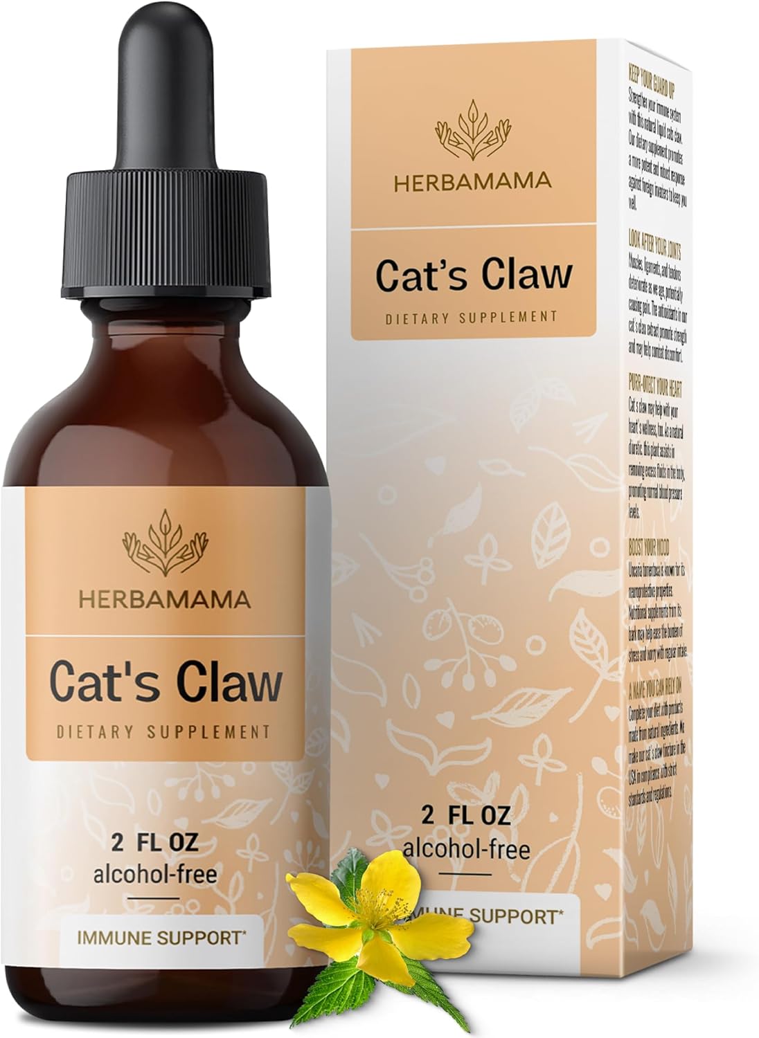 Herbamama Cat'S Claw Tincture - Vegan Cat'S Claw Pure Immune Support Supplement - Immune Defense With Cat'S Claw Herb - Alcohol & Sugar-Free, 28-Day Supply