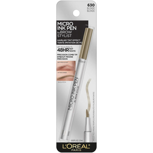 L'Oreal Paris Micro Ink Pen By Brow Stylist, Longwear Brow Tint, Hair-Like Effect, Up To 48Hr Wear, Precision Comb Tip, Blonde, 0.033 Fl; Oz