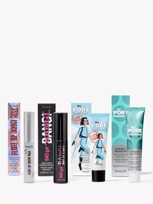 Benefit Bene Bundle TRIAL SIZE Fluff Up Brow Wax, BADgal BANG! Mascara, POREfessional Lite Primer and Mask