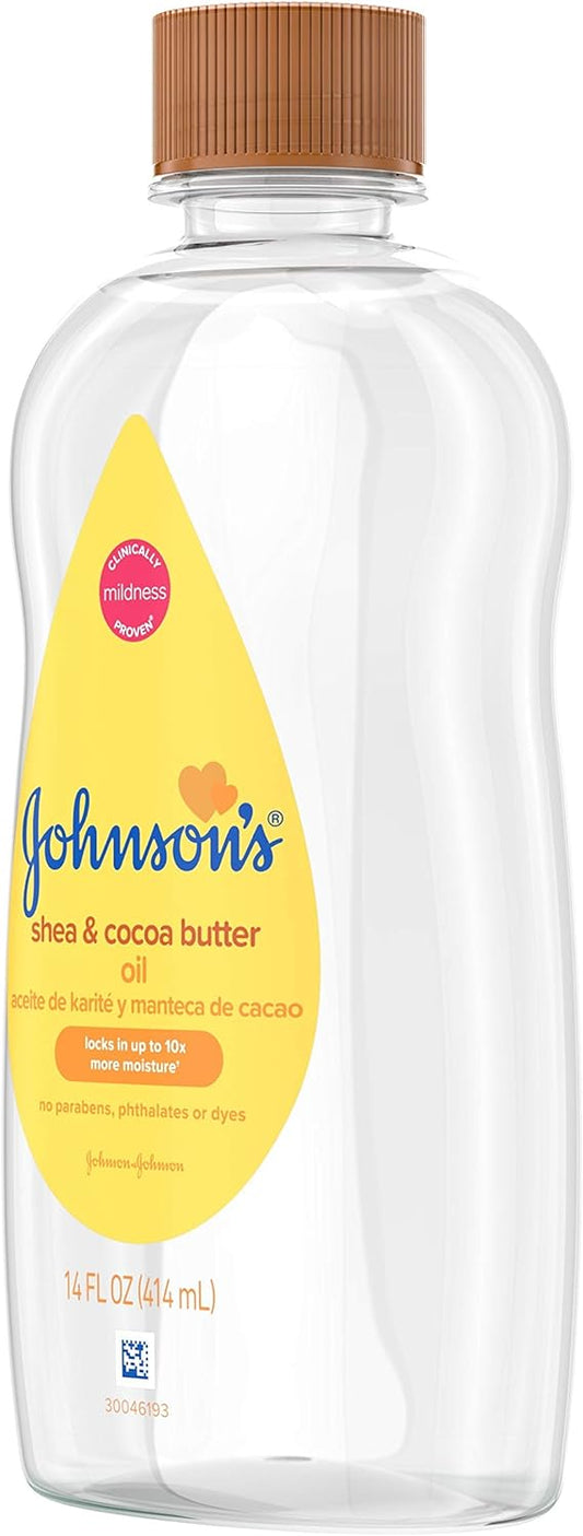 Johnson's Baby Oil, Mineral Oil Enriched with Shea & Cocoa Butter to Prevent Moisture Loss, Hypoallergenic, 14 fl. oz (Pack of 6)