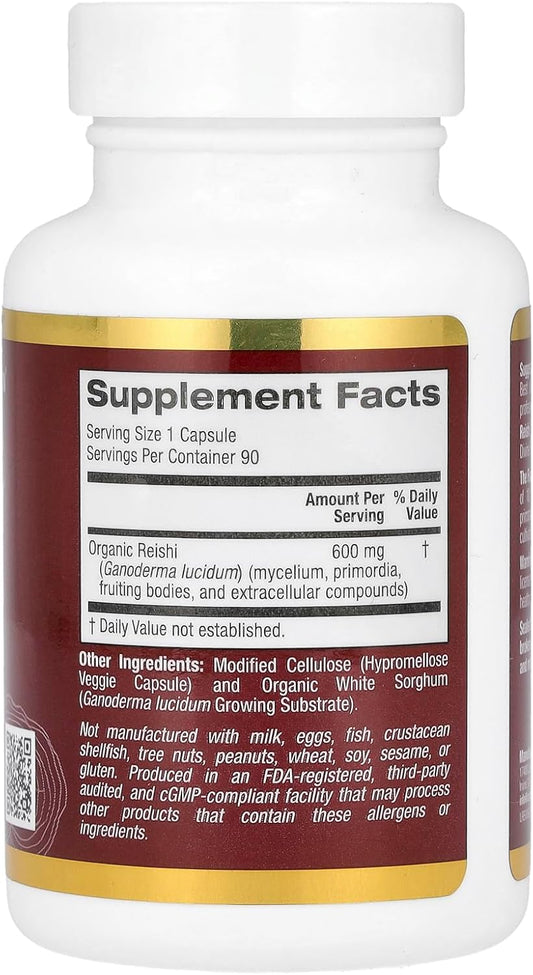 California Gold Nutrition Reishi (Ganoderma Lucidum), Full Spectrum, Certified Organic, 90 Veggie Capsules