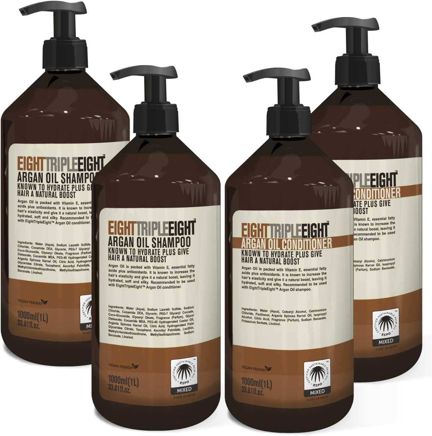 Eight Triple Eight Argan Oil Hair Care Set- 2X Shampoo & 2X Conditioner 1 Litre