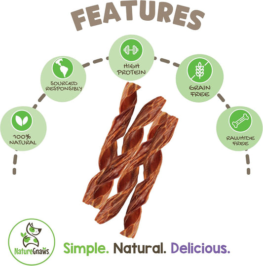 Nature Gnaws Beef Gullet Springs For Dogs 7-8" (6 Count) - Natural Beef Jerky Stick Dog Chew Treats - Rawhide Free