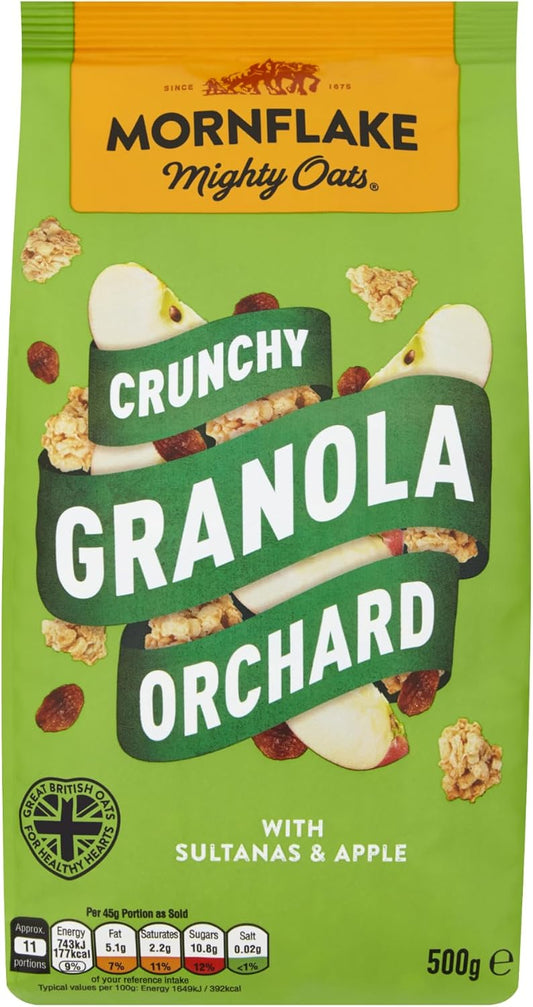 Mornflake - Original Crunchy Granola. 1X 500G Sachets Bags. High Fibre Granola Cereal Multipack, Breakfast Cereal With Raisins, Honey & Almonds Mix, All Natural Ingredients (Pack Of 1)