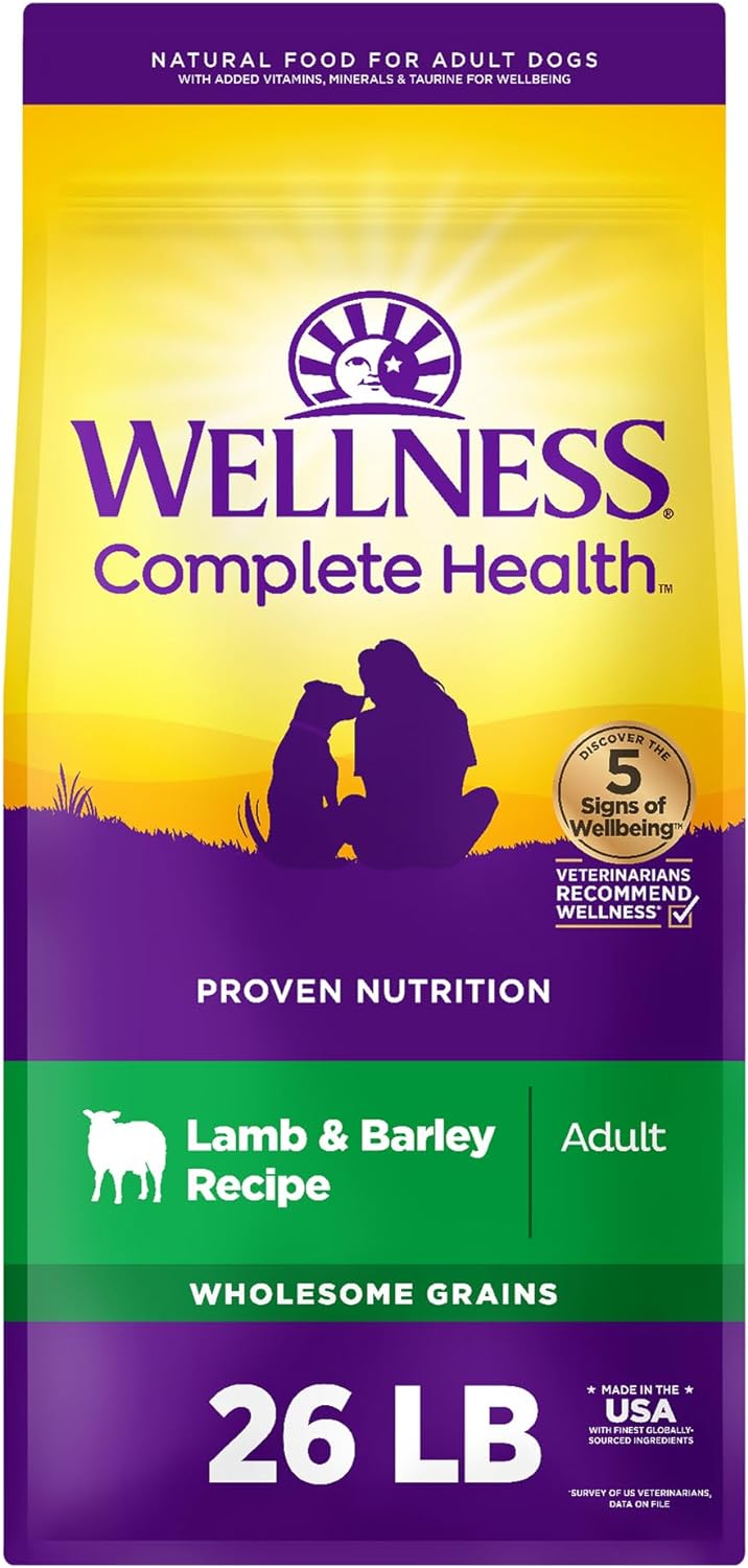 Wellness Complete Health Adult Dry Dog Food, Lamb & Barley Recipe, 26 Pound Bag